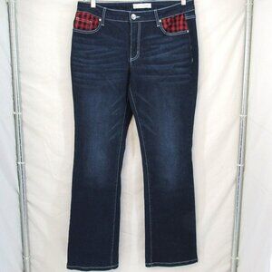 Women's Denim Curvy 10 Est 1946 Straight Leg Mid Rise Rhinestones w/Plaid Pocket